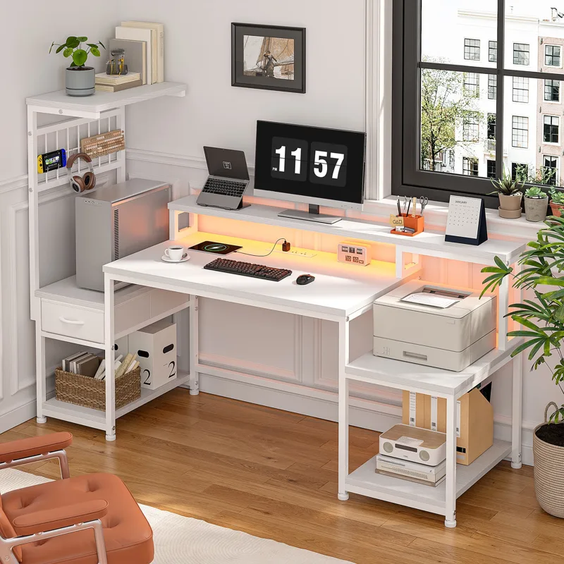 Office Furniture Outlet - EnHomee 55“ LED Oyun Bilgisayarı Masası,