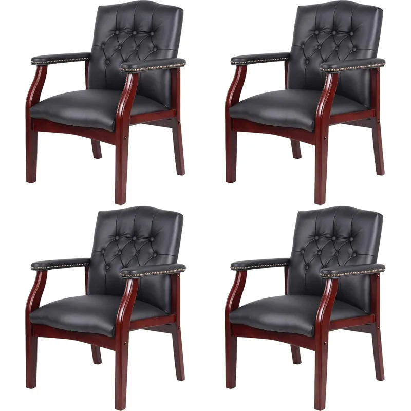 Office Furniture Ergonomic - Siyah Deri Ofis Koltukları 4'lü Set