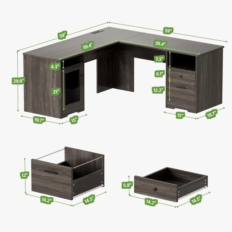 60 İnç Gri Ahşap L Şeklinde Of - Office Furniture Outlet incelemesi ve fiyatı